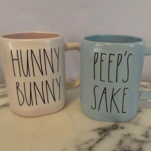 Rae Dunn Set Of 2 Coffee Tea Mugs Cups “Hunny Bunny” & “Peep’s Sake”